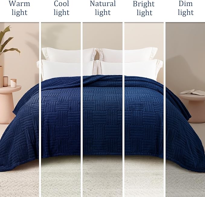 Whale Flotilla Lightweight Fleece Throw Blanket for Couch, Fuzzy Soft Blankets with Decorative Jacquard Pattern for All Season, Warm and Fluffy, 50x60 Inch, Navy Blue