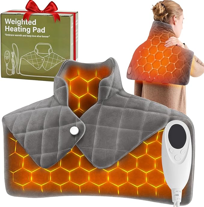 OCTROT Weighted Heating Pad for Neck Shoulders and Back, for Mom Wife Grandma, Birthday Gifts for Women Men Dad, Instant Electric Heated Blanket with 9 Heat Options 4 Auto-Off Timer, Grey