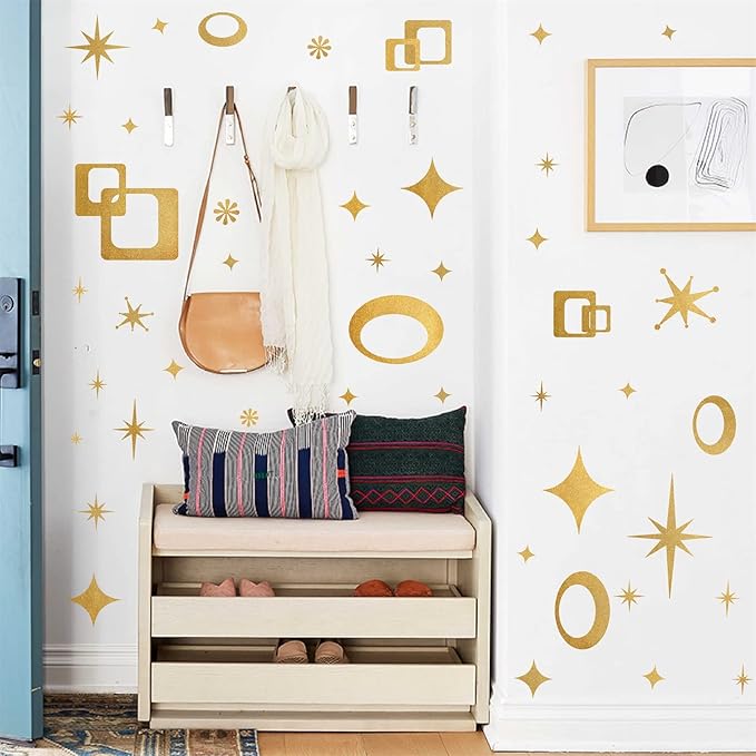 Star Wall Decals Retro Star Wall Decal Ovals and Squares Walls Decals Geometric Walls Stickers Vinyl Decal Removable Peel and Stick Murals Stickers for Bedroom Living Room Office Decor