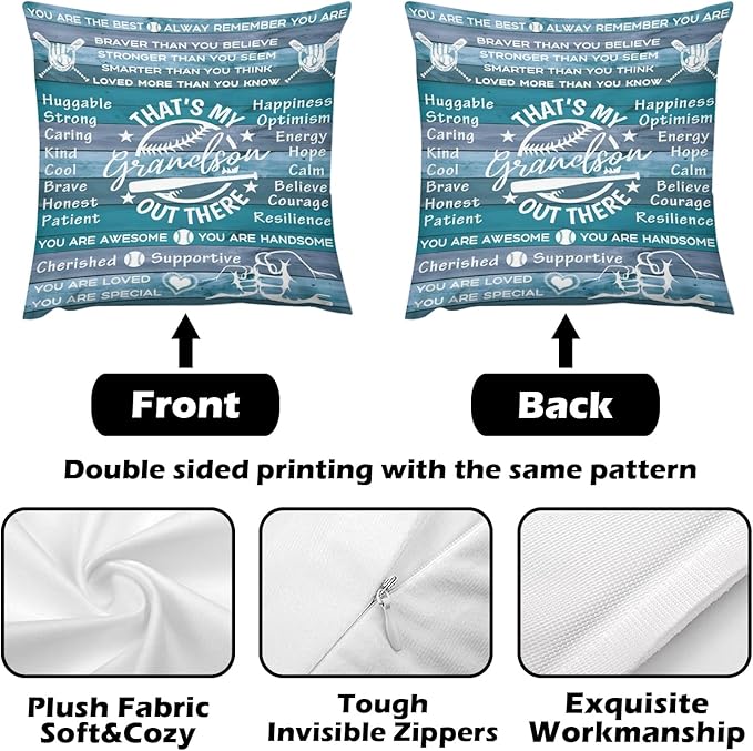 ITFRO Grandson Gift Flannel Fleece Throw Blanket Pillow Cover Set 50x60 Inch Ultra Soft Polyester Blanket 18x18 Inch Plush Pillow Case All Seasons for Birthday Christmas (Blue)