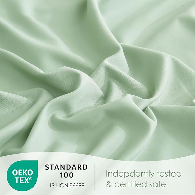 JSD Sage Green Twin Sheet Set with Side Pocket Corner Straps, 3 Piece Soft Kids Microfiber Bed Sheets Extra Deep Pocket