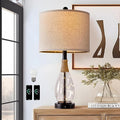 OYEARS Bedside Table Lamp with USB, 23‘’ Black Farmhouse Nightstand Lamps for Bedroom, Retro Rattan Table Lamps for Night Stands, Living Room, Farmhouse Table Lamp with Glass Nightlight Lamps