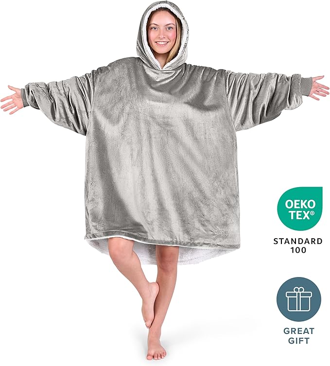 Bare Home Wearable Blanket Hoodie - Soft Plush Sherpa - Warm and Cozy - Oversized Wearable Blanket - Adult & Kid Sizes