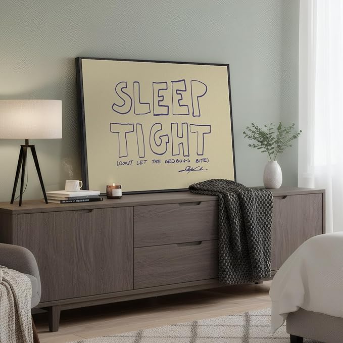 Framed Bedroom Beige Wall Art for Wall Decor, Large Sleep Tight Typography Artwork for Walls, Funny Quote Nursery Kid’s Room Guest Room Hallway Canvas Print Wall Decor, 24x36 Inch