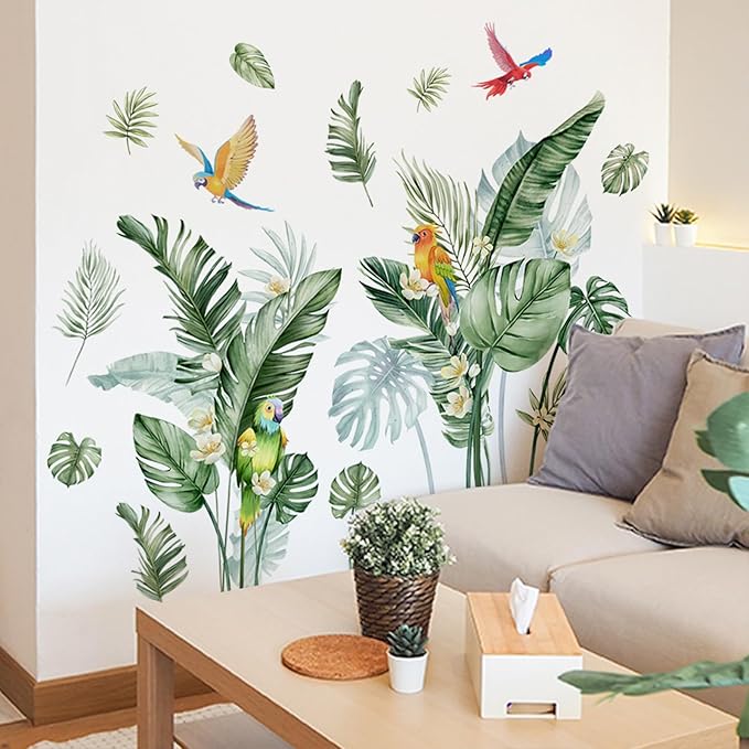 TUOKING Green Plants Wall Stickers Removable Bird Wall Murals Peel and Stick Wall Art Decal Home Decor for Kitchen,Bedroom,Living Room(MS7596)