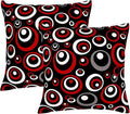 Red and Black Circular Pattern Throw Pillows Covers 18x18 Inch Set of 2, Gray Modern Abstract Pillowcases, Grey Geometric Circle Cushion Covers for Sofa Living Room Couch Bedroom, Modern Home Decor