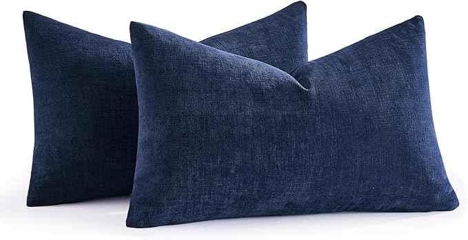 MIULEE Navy Couch Pillow Covers 12x20 Inch, Set of 2 Soft Chenille Decorative Lumbar Throw Pillow Covers Farmhouse for Sofa Living Room Bed