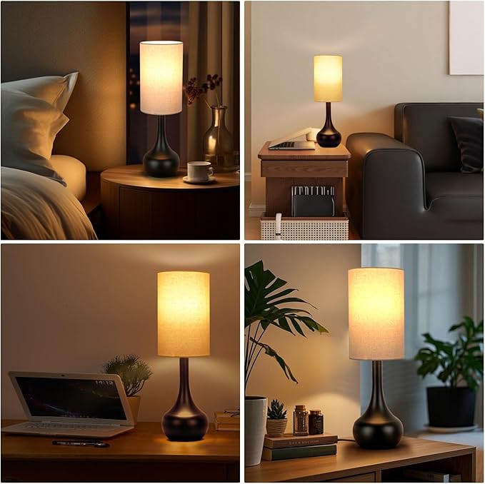 Touch Table Lamp for Nightstand, 3-Way Dimmable, Space Saving & No Assembly Required, Upgraded Small Farmhouse Black Bedside Lamp for Bedroom, Living Room, Office (Bulb Included)