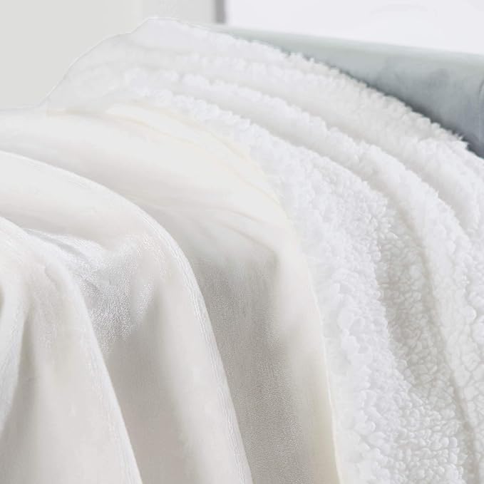 Genteele Sherpa Throw Blanket Super Soft Reversible Ultra Luxurious Plush Blanket, 90 x 90 inches, Ivory/White