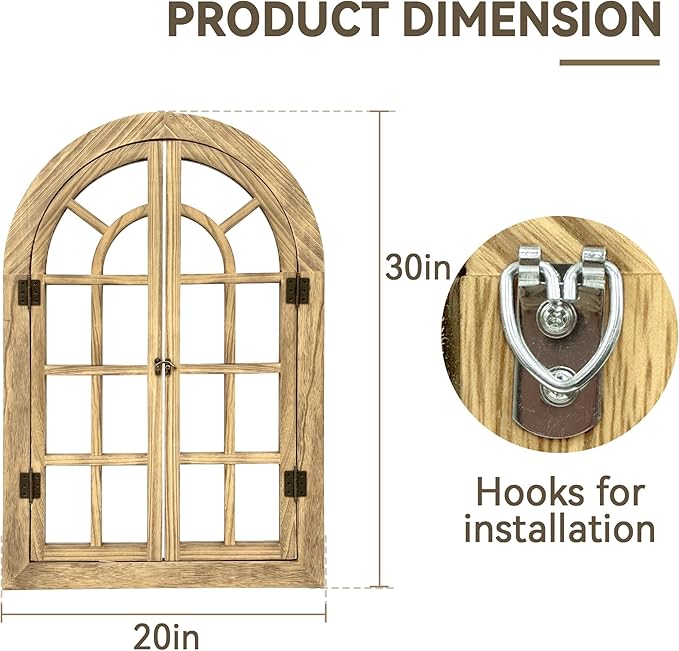 Window Mirrors for Wall Decor -Arched Wall Mirror Farmhouse Wall Decor Wood Frame Decorative Wall Mirrors Like Window for Bedroom, Living Room, Entrance, Dining Room