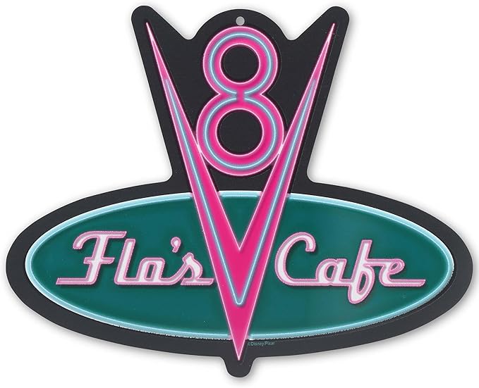 Disney Pixar Cars Flo's V8 Cafe Metal Wall Sign - Fun Cars Diner Decoration for Home