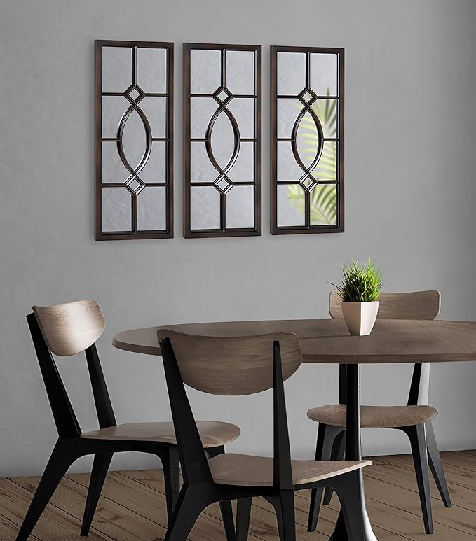 Kate and Laurel Cassat Window Wall Accent Mirror, 13" x 30", Dark Bronze, Rustic Windowpane Inspired Wall Decor