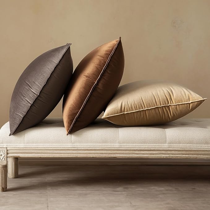 MIULEE Brown Velvet Throw Pillow Covers 16x16 Soft Decorative Solid Square Cushion Cases Pack of 2 Modern Luxury Home Decor for Couch, Sofa, Bedroom