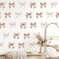 Whaline 12 Sheets Boho Bow Wall Stickers Watercolor Brown Bowknot Wall Decals Room Mural Stickers for Coquette Birthday Party Home Nursery Decor, 7.9 x 11.8 Inch