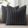 Pallene Faux Fur Plush Throw Pillow Covers 16x16 Set of 2, Luxury Soft Fluffy Striped Decorative Pillow Covers for Sofa, Couch, Living Room, Dark Grey
