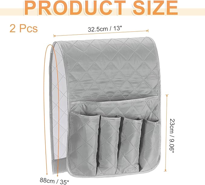 uxcell 2 Pcs Recliner Armchair Caddy, Couch Armrest Organizer with 5 Pockets for Bedside Sofa Remote Control Holder Magazine Phone Book Glasses (Gray, 35"x13")