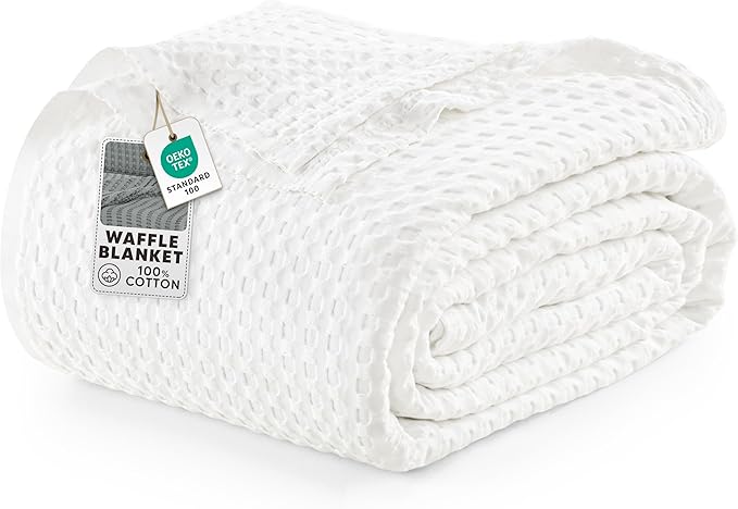 Utopia Bedding White 100% Cotton Waffle Blanket 300 GSM [King - 90x108 Inch] Soft Lightweight Breathable Bed Blanket for All Season