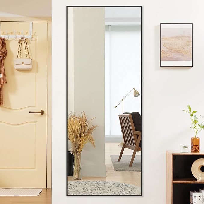DUMOS Full Length Mirror 65"x21" Full Body Floor Mirror for Bedroom or Cloakroom, Can Stand Alone, Hang or Lean Against Wall, Tall Wall Mirror with Stand and Sleek Aluminum Alloy Thin Frame