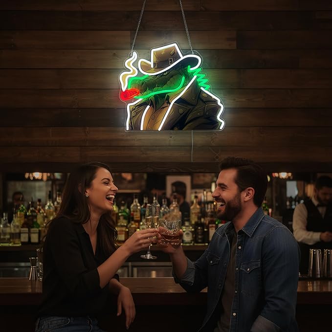 Cowboy Alligator Neon Sign for Wall Decor, Western Dimmable LED Wall Light for Man Cave, Bar, Pub, Game Room, or Garage, Cool Art Gift for Men, 15.5 x 13.5 inch