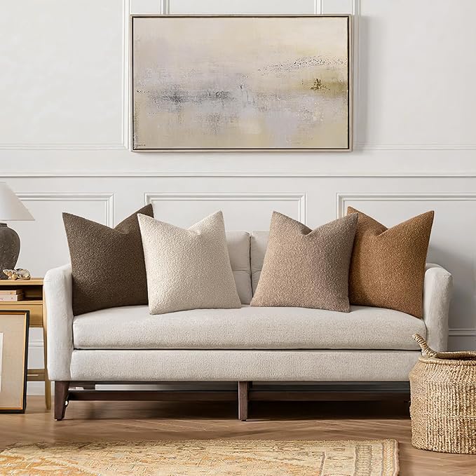 MIULEE Pack of 4 Decorative Textured Boucle Throw Pillow Covers 24x24 Inch Neutral Brown Accent Euro Sham Pillow Cases Couch Cushion Covers Modern Farmhouse Boho Chair Sofa Bed Room Home Decor
