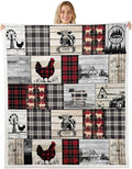 Rustic Farm Animal Fleece Bed Blanket Throw 50"X60" Retro Buffalo Plaid Farmhouse Cabin Throw Blanket Country Sheep Chicken Cow Print Sherpa Blanket,Grid Windmill Flannel Blanket Red Black Grey