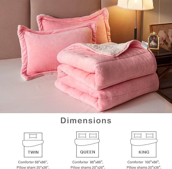 3-Layer Luxury Flannel Fleece Thick Bed Blanket Twin Size Blush Pink for Girls, Soft Plush Velvet Sherpa Blanket with 2 Pillow Shams Heavy Warm for Winter, Breathable n Washable, Pink