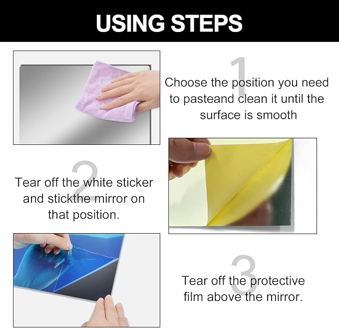 12" x 12" Acrylic Flexible Mirror Sheets, 12 Pack Self-Adhesive Mirror Tiles, Square Cuttable Wall Stickers, Non-Glass, Safety Reflective for DIY Craft Home Wall Decor