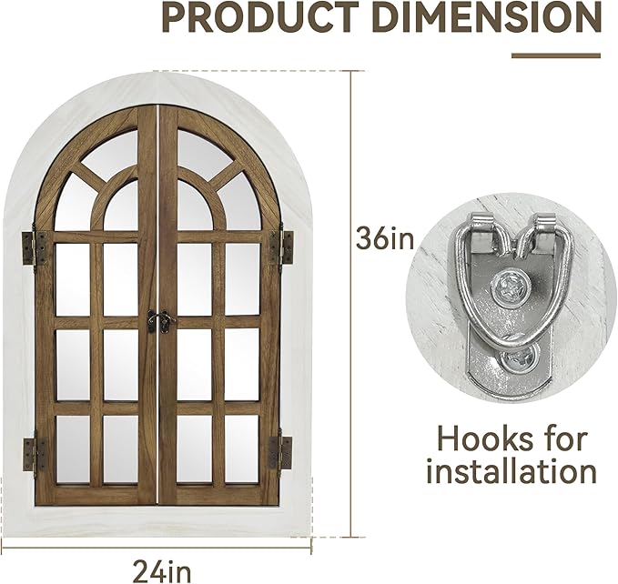 Window Mirrors for Wall Decor -White Arched Wall Mirror Farmhouse Wall Decor Wood Frame Decorative Wall Mirrors Like Window for Bedroom, Living Room, Entrance, Dining Room