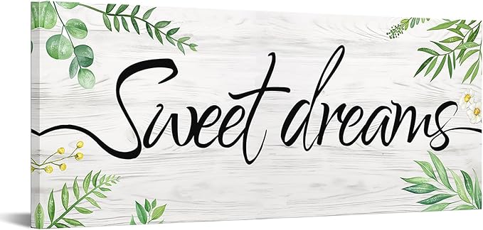 KREATIVE ARTS Large Sweet Dreams Wall Art - 20"x48" Canvas Quote Poster for Master Bedroom Above Bed - Inspirational Nature Plant Wood Decor - Framed Wall Art for Couple's Bedroom and Bathroom