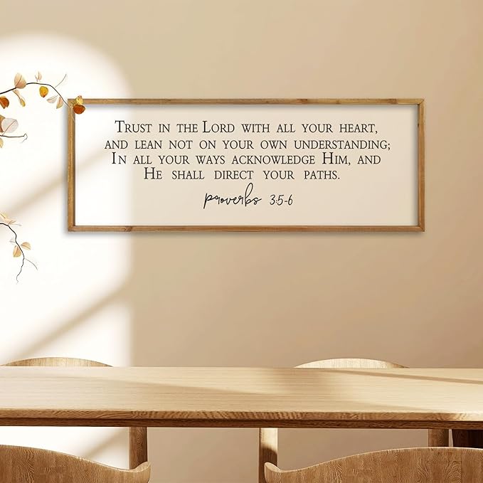 comurdyo Bible Verse Trust in the Lord With All Thine Heart Wall Decor 32"×12" Proverbs 3:5-6 Sign Scripture Christian Prayer Large for Family Modern Rustic Bedroom Wood Framed Plaque Hanging (Wood)