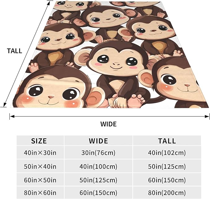 Monkey Throw Blanket Soft Warm Cozy Cute Monkeys Blankets Fuzzy Plush Fleece Monkey Blanket Gifts for Couch Bed Sofa Home Decor 40''X50''