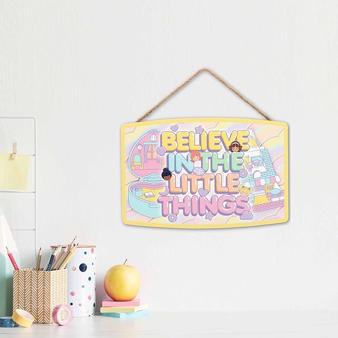 Mattel Polly Pocket Believe in the Little Things Hanging Wood Wall Decor - Adorable Polly Pocket Sign for Home