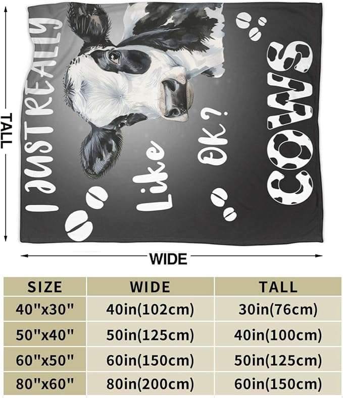 Cow Throw Blanket - Soft Plush Fleece Farm Animal Bedding Blankets- Cozy Cow Print Stuff Gifts for Women Girls Kids Adults 40"X50"