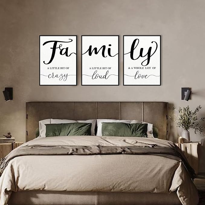 Family Quotes Wall Art Decor: 3 Piece Family Sign Framed 12"x16" Farmhouse Wall Art for Living Room Dining Room,Love Quote Art Wall Art Prints Modern Minimalist Bedroom Wall Decor