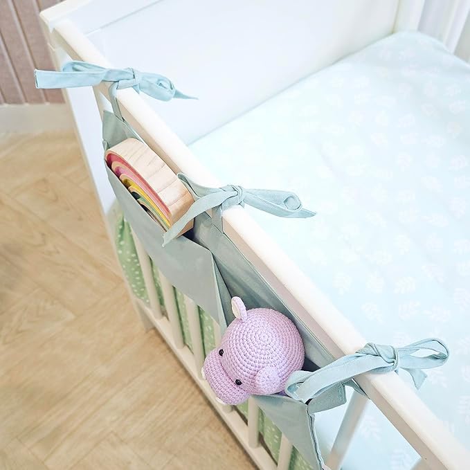 Baby Bedside Hanging Storage Bag - 2-Pocket Bedside Storage with High Capacity for Diapers & Essentials, Space-Saving Hanging Nursery Organizer 5 Colors Available (Blue)