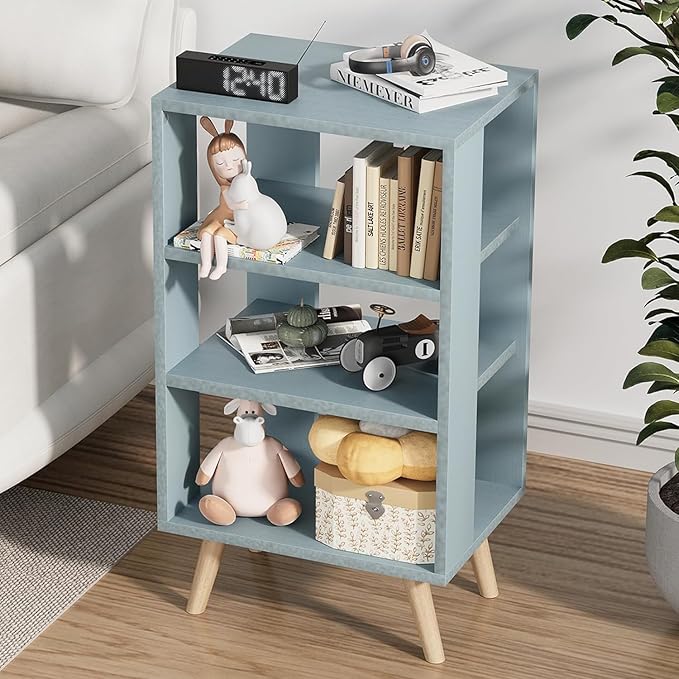 Night Stand, Blue Nightstand, Modern End Table with Open Storage, 3-Tier Nursery Bedside Table for Small Space, Living Room, Bedroom