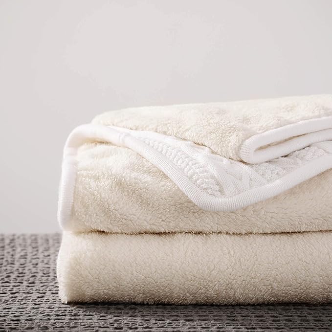Longhui bedding Acrylic Cable Knit Sherpa Throw Blanket – Thick, Soft, Big, Cozy Ivory White Knitted Fleece Blankets for Couch, Sofa, Bed – Large 50 x 63 Inches Ivory White Coverlet All Season