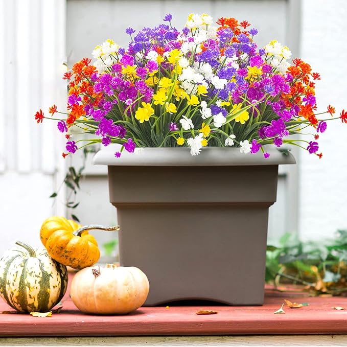 Artificial Flowers, 20 Bundles Outdoor Fake Flowers for Decoration UV Resistant Faux Plastic Plants Garden Porch Window Box Décor (Mix)
