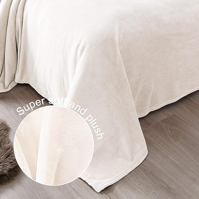 Exclusivo Mezcla Fleece Throw XL Blanket for Couch, Sofa, Super Soft and Warm Ivory Blankets, All Season, Cozy, Plush, Lightweight, 50x70 Inches