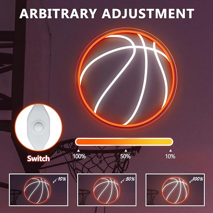 Basketball Neon Sign, 12.6×12.6 Inch Basketball Led Neon Light, Dimmable LED Neon Signs for Wall Decor, Powered by USB Wall Decor Aesthetic, Sports Neon Signs for Room Bedroom Shop Decor