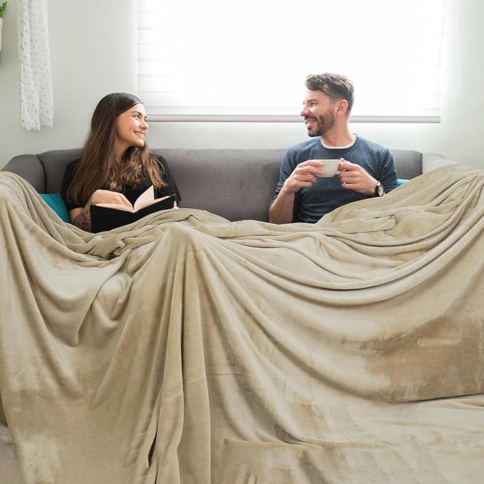 PHF Oversized King Big Fleece Blanket 120"x120", No Shed No Pilling Extra Large Soft Blanket, Giant 10'x 10' Lightweight for Bed, Sofa Travel and Camping, Suitable for All Season, Khaki