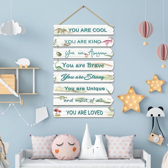 Boys Room Decor dinosaur room decor for Boys Bedroom Inspirational Wall Art for Kids Wall Decorations Little Boy Toddler Room Wood Sign Nursery Room Decor (Dinosaur)