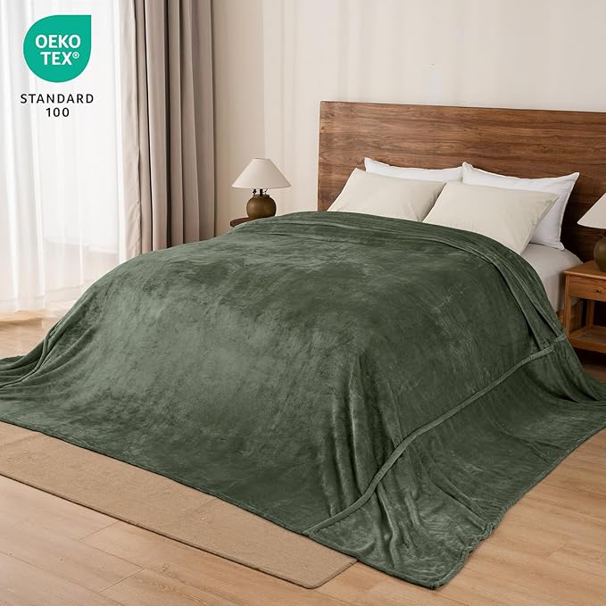 PHF Oversized King Big Fleece Blanket 120"x120", No Shed No Pilling Extra Large Soft Blanket, Giant 10'x 10' Lightweight for Bed, Sofa Travel and Camping, Suitable for All Season, Olive Green
