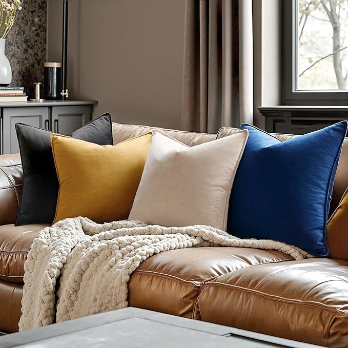 MIULEE Navy Blue Velvet Throw Pillow Covers 16x16 Soft Decorative Solid Square Cushion Cases Pack of 2 Modern Luxury Home Decor for Couch, Sofa, Bedroom