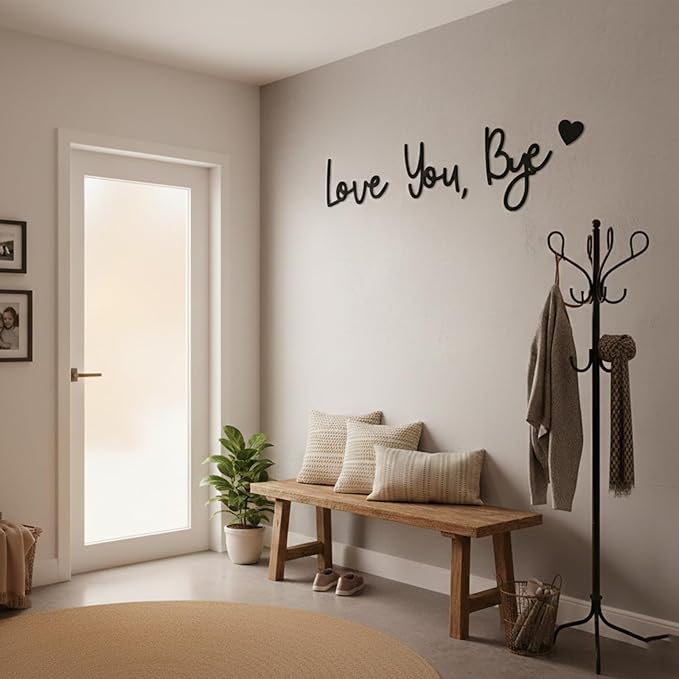 Love You Bye Wood Sign Home Decor Boho Decor Wall Decor Express Love and Warm for Your Family Lovers Wall Art Gift Hallway Entryway Door Valentine Decorations for Home (L)