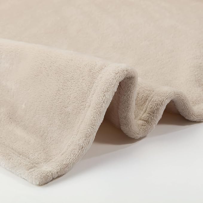 SERTA Cozy Plush Thick Fuzzy Super Soft Lightweight Throw Blanket for Bed, Couch, or Travel, Queen (90 in x 90 in), Taupe