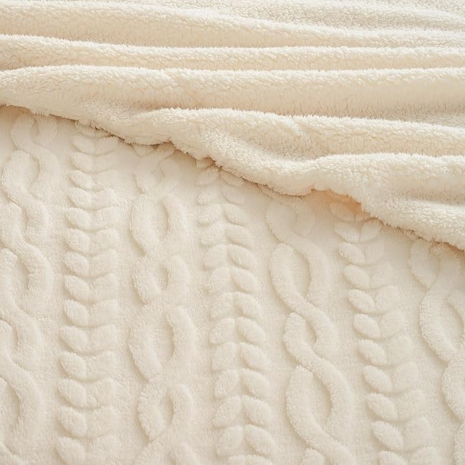 PHF Ultra Soft Sherpa Fleece Blanket King Size 108" x 90", 510GSM Fleece Lightweight Yet Warm Blanket for Winter Bed, No Shedding, No Pilling, Tufted Jacquard for Luxury Home Decor, Natural Cream