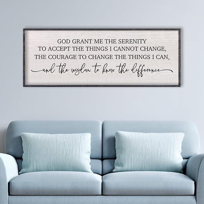 LuZhiQiang Serenity Prayer Wall Art God Grant Me The Serenity Sign 40"×15" Christian Quote Rustic Catholic Bible Verse Religious Farmhouse Home Faith Decor for Living Room Hanging (Black)