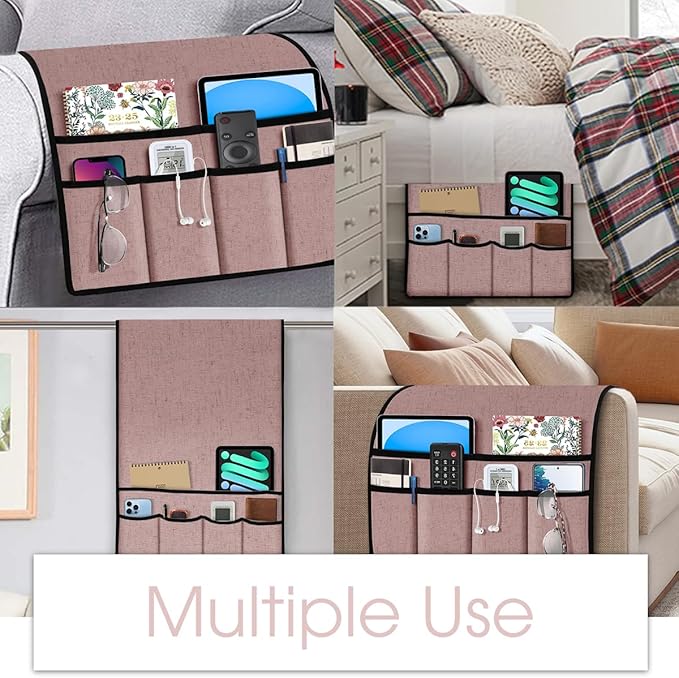 Joywell Armrest Organizer Remote Holder for Recliner Armchair Caddy Couch Sofa Arm Chair Caddie with 6 Pocket Storage for Magazine, Phone, iPad,Pink