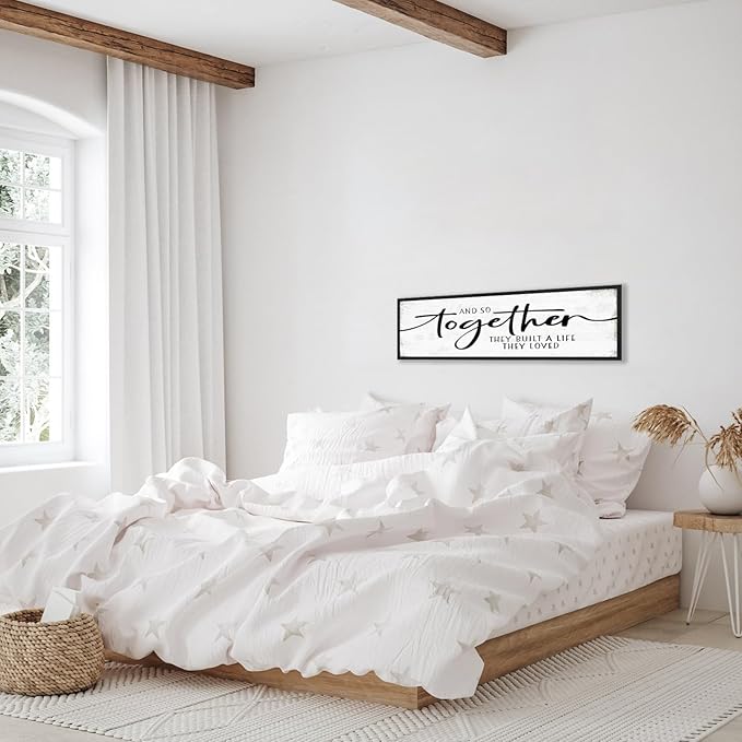 And So Together They Built A Life They Loved Sign: Wall Decor Farmhouse For Home Decor Bedroom Framed Above Bed Rustic Country Master Wall Art Decor 11.81"x 39.37"